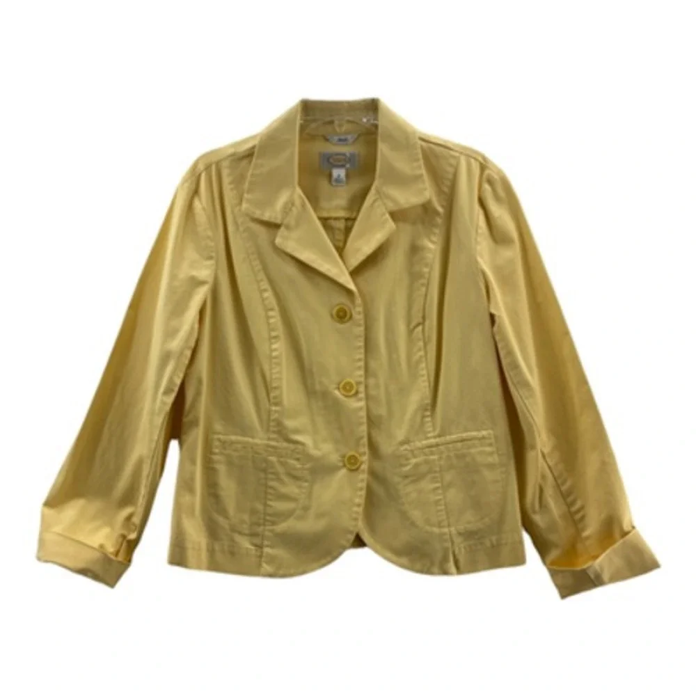 Talbots Blazer Jacket Yellow Cotton Blend 3 Button Front Career Casual